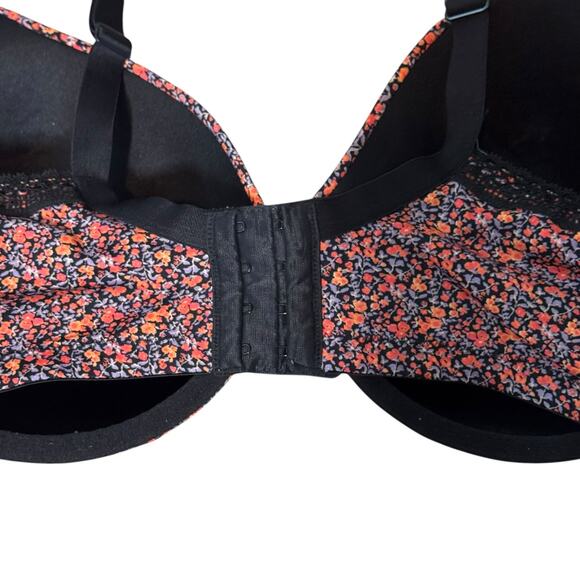 Cacique Bra Satin Full Coverage Size 42DD Black Floral Print Underwire T Shirt - Picture 5 of 10